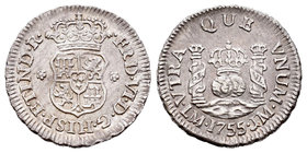 Fernando VI (1746-1759). 1/2 real. 1755. Lima. JM. (Cal-641). Ag. 1,71 g. Buen ejemplar. EBC-. Est...100,00.