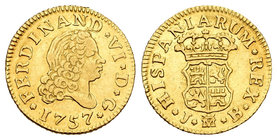 Fernando VI (1746-1759). 1/2 escudo. 1757. Madrid. JB. (Cal-255). Au. 1,77 g. EBC-. Est...150,00.