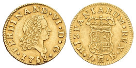 Fernando VI (1746-1759). 1/2 escudo. 1758. Madrid. JB. (Cal-256). Au. 1,77 g. MBC+. Est...160,00.