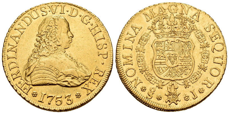 Fernando VI (1746-1759). 8 escudos. 1753. Santiago. J. (Cal-75). (Cal onza-647)....