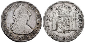 Carlos III (1759-1788). 4 reales. 1772. Guatemala. P. (Cal-1061). Ag. 13,22 g. Escasa. MBC. Est...450,00.