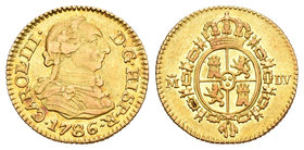 Carlos III (1759-1788). 1/2 escudo. 1786. Madrid. DV. (Cal-778). Au. 1,70 g. MBC+. Est...130,00.