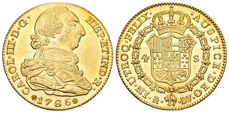 Carlos III (1759-1788). 4 escudos. 1786. Madrid. DV. (Cal-311). Au. 13,48 g. Atr...