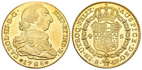 Carlos III (1759-1788). 4 escudos. 1786. Madrid. DV. (Cal-311). Au. 13,48 g. Atractiva. Brillo original . SC-. Est...750,00.