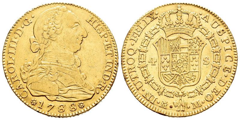 Carlos III (1759-1788). 4 escudos. 1788. Madrid. M. (Cal-315). Au. 13,41 g. MBC/...