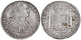 Carlos IV (1788-1808). 8 reales. 1792. México. FM. (Cal-685). Ag. 26,84 g. MBC+. Est...60,00.