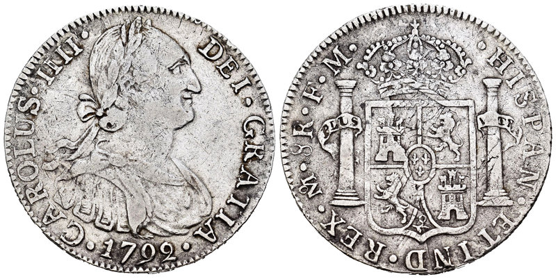 Carlos IV (1788-1808). 8 reales. 1792. México. FM. (Cal-685). Ag. 20,46 g. Falsa...