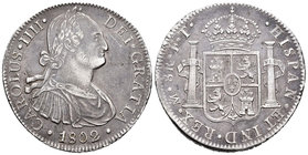 Carlos IV (1788-1808). 8 reales. 1802. México. FT. (Cal-698). Ag. 26,87 g. Ligera pátina. MBC+. Est...80,00.