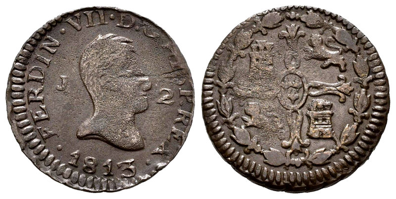 Fernando VII (1808-1833). 2 maravedís. 1813. Jubia. (Cal-1579). (Jubia-002). Ae....