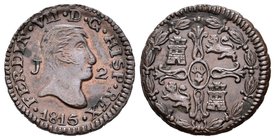 Fernando VII (1808-1833). 2 maravedís. 1815. Jubia. (Cal-1581). Ae. 2,91 g. Atractiva. Rara en esta conservación. EBC+. Est...300,00.