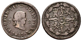 Fernando VII (1808-1833). 2 maravedís. 1817. Jubia. (Cal-1584). (Jubia-008). Ae. 2,81 g. BC+. Est...35,00.