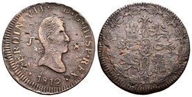 Fernando VII (1808-1833). 8 maravedís. 1812. Jubia. (Cal-1544). (Jubia-034). Ae. 9,89 g. Busto ancho. MBC-. Est...35,00.
