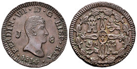 Fernando VII (1808-1833). 8 maravedís. 1814. Jubia. (Cal-1546). (Jubia-036). Ae. 10,22 g. Escasa en esta conservación. EBC. Est...120,00.
