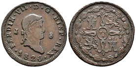 Fernando VII (1808-1833). 8 maravedís. 1820. Jubia. (Cal-1554). (Jubia-049). Ae. 10,22 g. Cabeza grande. MBC+. Est...40,00.