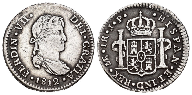 Fernando VII (1808-1833). 1 real. 1812. Lima. JP. (Cal-1131). Ag. 3,06 g. MBC-. ...