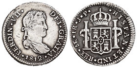 Fernando VII (1808-1833). 1 real. 1812. Lima. JP. (Cal-1131). Ag. 3,06 g. MBC-. Est...65,00.