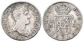 Fernando VII (1808-1833). 1 real. 1813. Madrid. IJ. (Cal-1142). Ag. 2,98 g. Busto desnudo. Buen ejemplar para este tipo. Rara. MBC. Est...260,00.