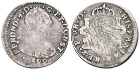 Fernando VII (1808-1833). 2 reales. 1822. Pasto. O. (Cal-973). Ag. 6,45 g. FERDND 7. Rayas en reverso. Escasa. BC/BC-. Est...70,00.