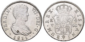 Fernando VII (1808-1833). 4 reales. 1811. Valencia. (Cal-830). Ag. 13,48 g. Típicos vanos de acuñación para esta emisión. Escasa. EBC. Est...160,00....