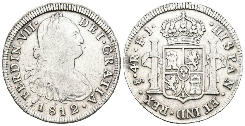 Fernando VII (1808-1833). 4 reales. 1812. Santiago. FJ. (Cal-806). Ag. 13,14 g. ...