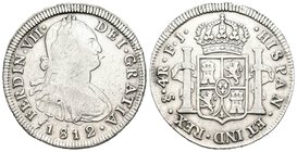 Fernando VII (1808-1833). 4 reales. 1812. Santiago. FJ. (Cal-806). Ag. 13,14 g. Limpiada. Escasa. MBC-/MBC. Est...150,00.