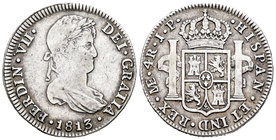 Fernando VII (1808-1833). 4 reales. 1813. Lima. JP. (Cal-742). Ag. 13,03 g. Escasa. MBC-. Est...70,00.