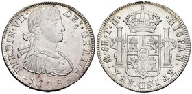 Fernando VII (1808-1833). 8 reales. 1808. México. TH. (Cal-539). Ag. 27,01 g. Busto imaginario. Buen ejemplar. Brillo original. EBC+. Est...350,00.
