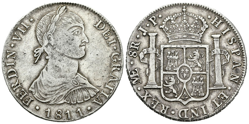 Fernando VII (1808-1833). 8 reales. 1811. Lima. JP. (Cal-476). Ag. 26,59 g. Bust...