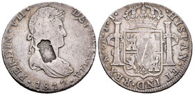 Fernando VII (1808-1833). 8 reales. 1817. México. JJ. (Cal-560). (De Mey-1040). Ag. 24,33 g. Resello escudo de Portugal. MBC. Est...160,00.