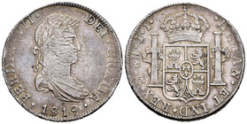 Fernando VII (1808-1833). 8 reales. 1819. México. JJ. (Cal-563). Ag. 26,86 g. Plata agria y golpecitos en el canto. MBC-. Est...60,00.