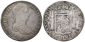 Fernando VII (1808-1833). 8 reales. 1820. Guatemala. M. (Cal-469). Ag. 26,73 g. Golpecitos en el canto. MBC-/MBC. Est...160,00.