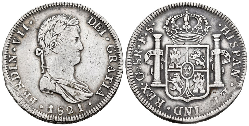 Fernando VII (1808-1833). 8 reales. 1821. Guadalajara. FS. (Cal-445). Ag. 26,57 ...