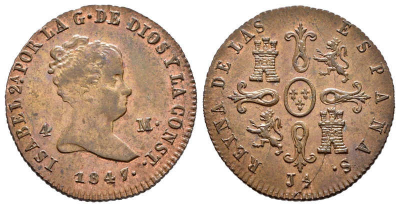 Isabel II (1833-1868). 4 maravedís. 1847. Jubia. (Cal-517). Ae. 5,03 g. Rotura d...