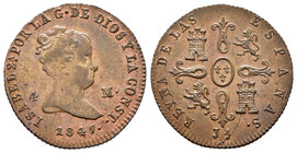 Isabel II (1833-1868). 4 maravedís. 1847. Jubia. (Cal-517). Ae. 5,03 g. Rotura de cuño en reverso. EBC/EBC+. Est...75,00.