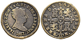 Isabel II (1833-1868). 8 maravedís. 1837. Pamplona. (Cal-489). Ae. 11,67 g. Fundida. Ex colección de Trastámara. MBC. Est...110,00.