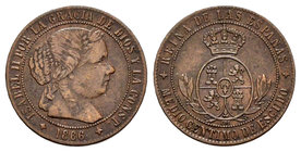 Isabel II (1833-1868). 1/2 céntimo de escudo. 1866. Jubia. OM. (Cal-672). (Jubia-157). Ae. 1,23 g. MBC-. Est...18,00.
