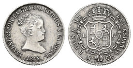 Isabel II (1833-1868). 1 real. 1845. Madrid. CL. (Cal-414). Ag. 1,49 g. Pequeña rotura de cuño en anverso. MBC+. Est...80,00.