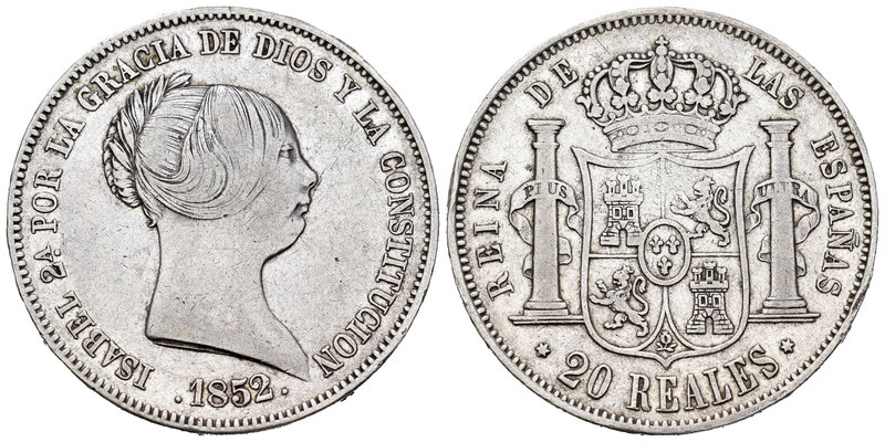 Isabel II (1833-1868). 20 reales. 1852. Madrid. (Cal-173). Ag. 25,91 g. MBC. Est...