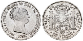 Isabel II (1833-1868). 20 reales. 1852. Madrid. (Cal-173). Ag. 25,91 g. MBC. Est...125,00.