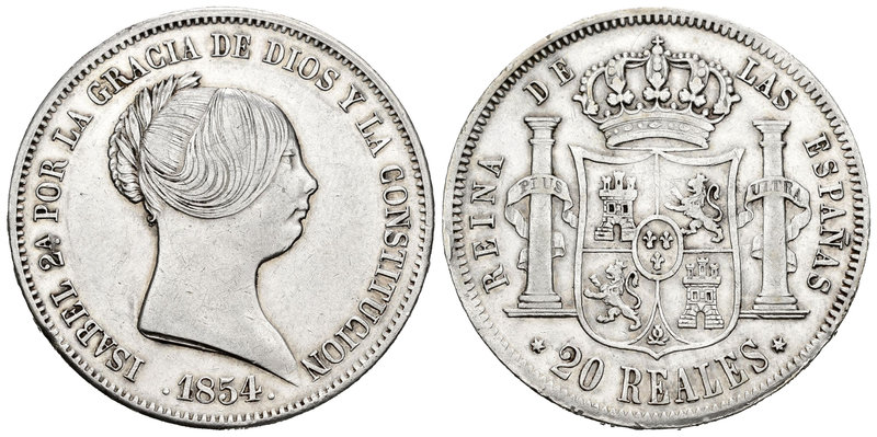 Isabel II (1833-1868). 20 reales. 1854. Madrid. (Cal-174). Ag. 25,86 g. MBC+. Es...