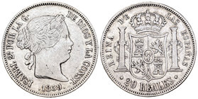 Isabel II (1833-1868). 20 reales. 1859. Madrid. (Cal-181). Ag. 25,75 g. MBC-/MBC. Est...125,00.