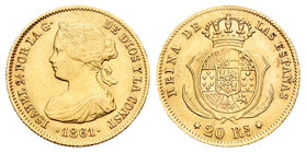 Isabel II (1833-1868). 20 reales. 1861. Madrid. (Cal-119). Au. 1,67 g. Escasa. EBC+. Est...250,00.