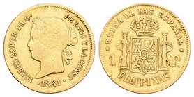 Isabel II (1833-1868). 1 peso. 1861. Manila. (Cal-142). Au. 1,62 g. BC+/MBC-. Est...90,00.