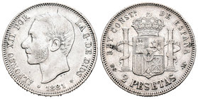 Alfonso XII (1874-1885). 2 pesetas. 1881*18-81. Madrid. MSM. (Cal-48). Ag. 10,01 g. Golpecito en el canto. MBC-. Est...40,00.