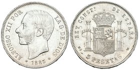 Alfonso XII (1874-1885). 5 pesetas. 1885*18-87. Madrid. MSM. (Cal-42). Ag. 25,01 g. EBC-. Est...130,00.