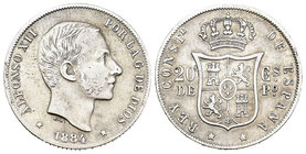 Alfonso XII (1874-1885). 20 centavos. 1884. Manila. (Cal-91). Ag. 5,07 g. MBC-. Est...100,00.