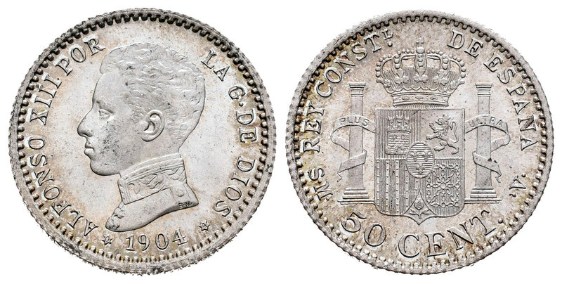 Alfonso XIII (1886-1931). 50 céntimos. 1904*0-4. Madrid. SMV. (Cal-61). Ag. 2,53...