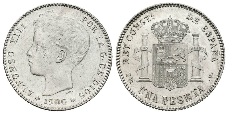 Alfonso XIII (1886-1931). 1 peseta. 1900*19-00. Madrid. SMV. (Cal-44). Ag. 4,97 ...