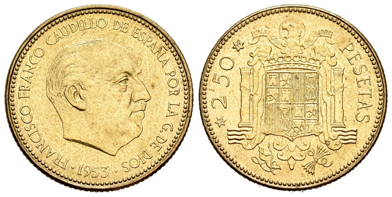 Estado Español (1936-1975). 2,5 pesetas. 1953*19-70. Madrid. (Cal-72). 6,81 g. P...