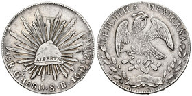 México. 8 reales. 1880. Guanajuato. SB. (Km-377.8). Ag. 27,03 g. Rayitas. MBC+. Est...60,00.